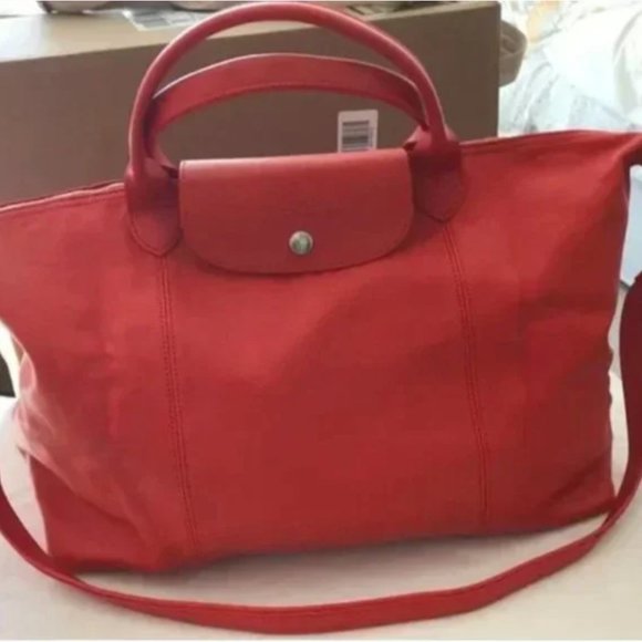 NWOT Longchamp Le Pliage Cuir Leather Bag New Large Red - Picture 2 of 11
